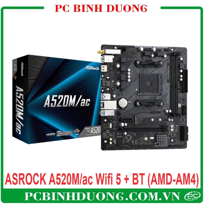 Mainboard ASROCK A520M/ac DDR4/Wifi 5/Bluetooth 4.2 (AMD- Socket AM4)