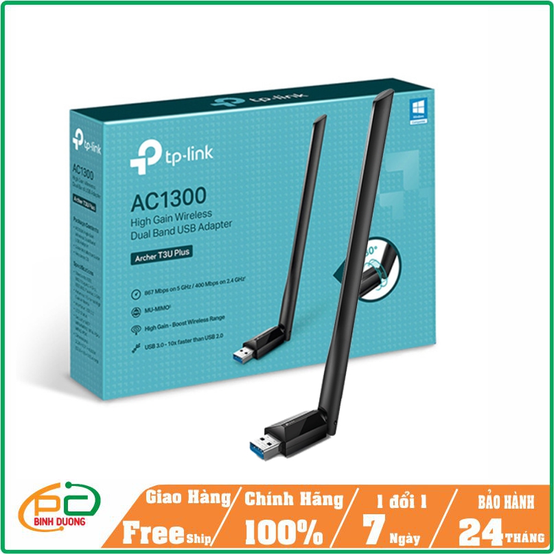 USB Thu WiFi TP-Link Archer T3U Plus (Băng Tần Kép AC1300)